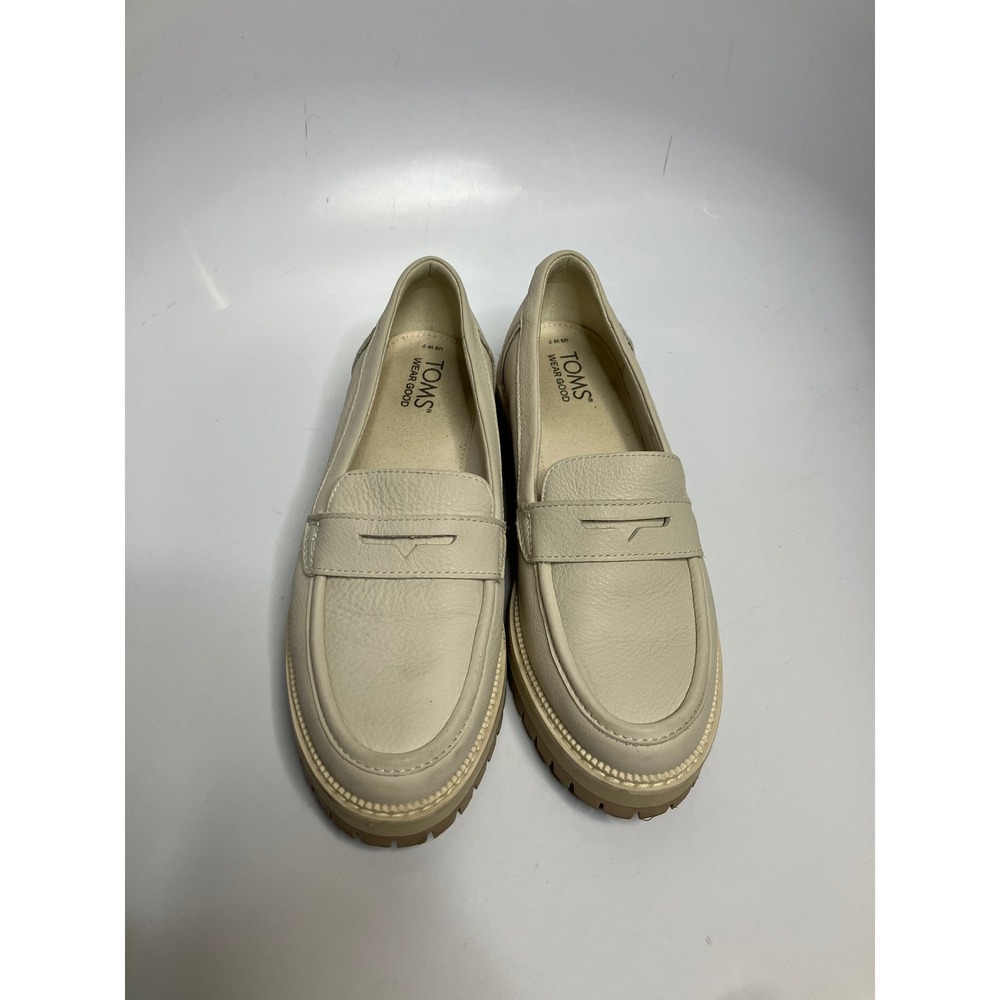 Toms ivory leather loafers women's size 7 trendy business casual soft grunge - Picture 3 of 8